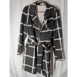 Anthropologie Solitaire Black & White Trench Coat Size XL Microfiber Suede feel